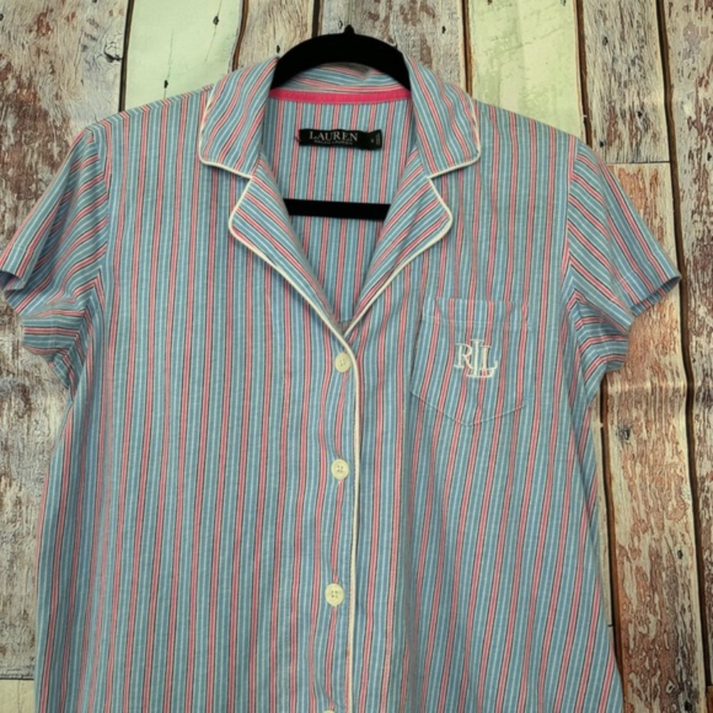 Lauren Ralph Lauren Women's Sleepwear Top, Button up, Blue,‎ Pink Size Small - Picture 3 of 9